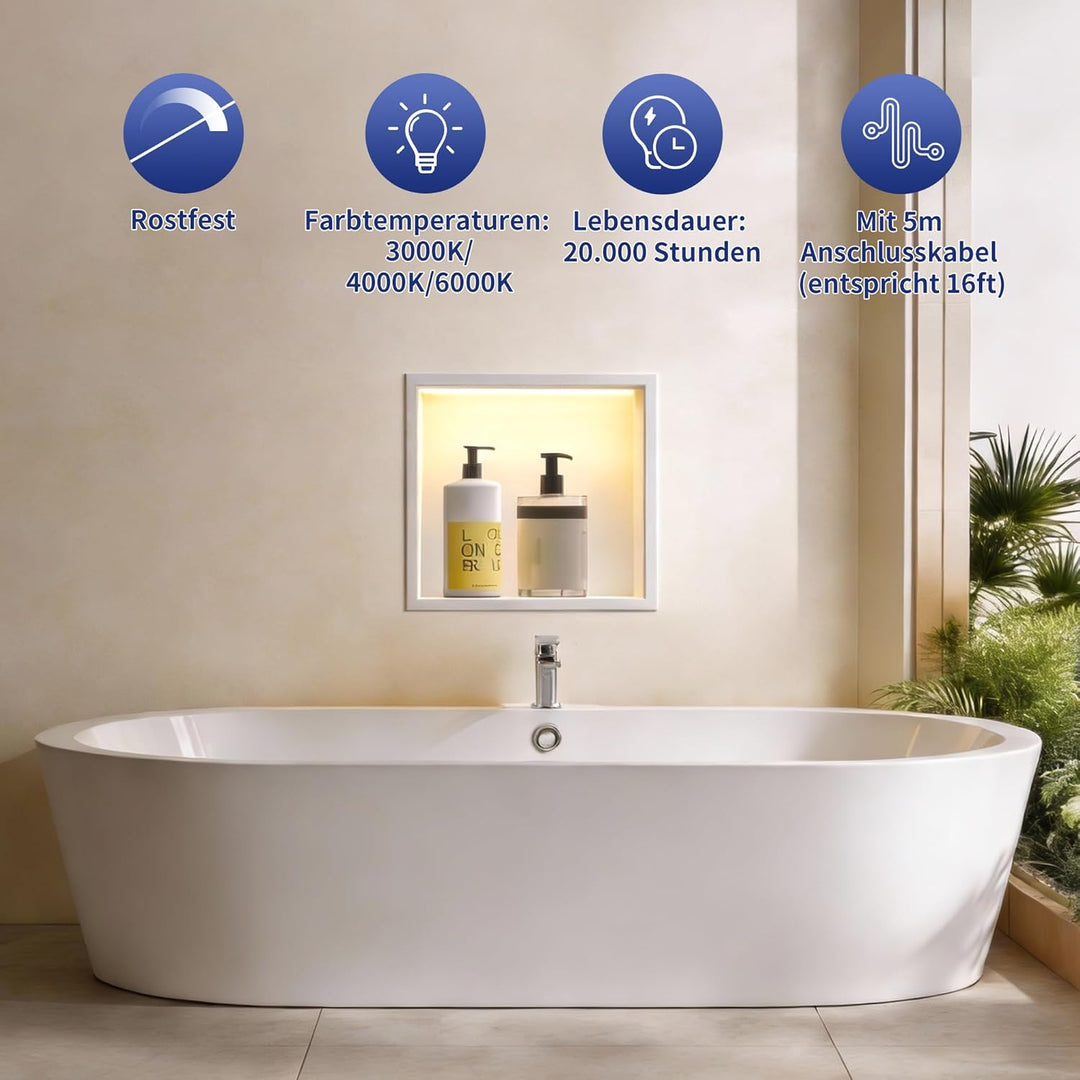 Wandnische Dusche Edelstahl mit LED,Duschnische mit Beleuchtung für Badezimmer Aufbewahrung,Einbau-N