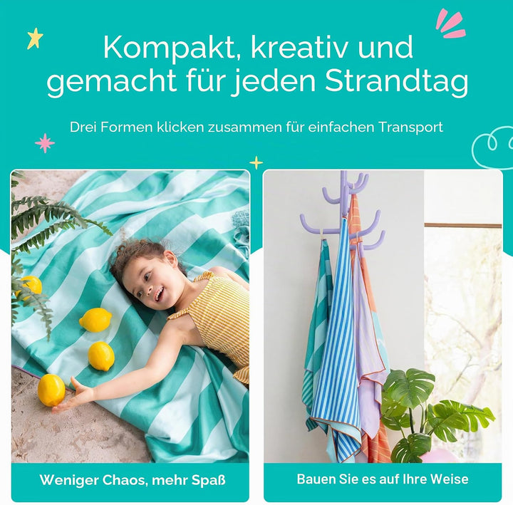 Quut – Strand-/Poolhandtuch für Kinder mit Spiel – Ultraschnell trocknende Mikrofaser, sandfrei – ko