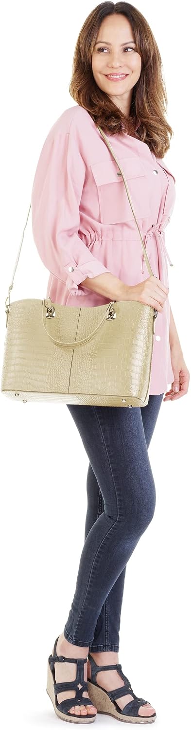 Handtasche Echt Leder Damen 021168 Made in Italy, Smartphonefach, Damenhandtasche im Kroko-Design, U