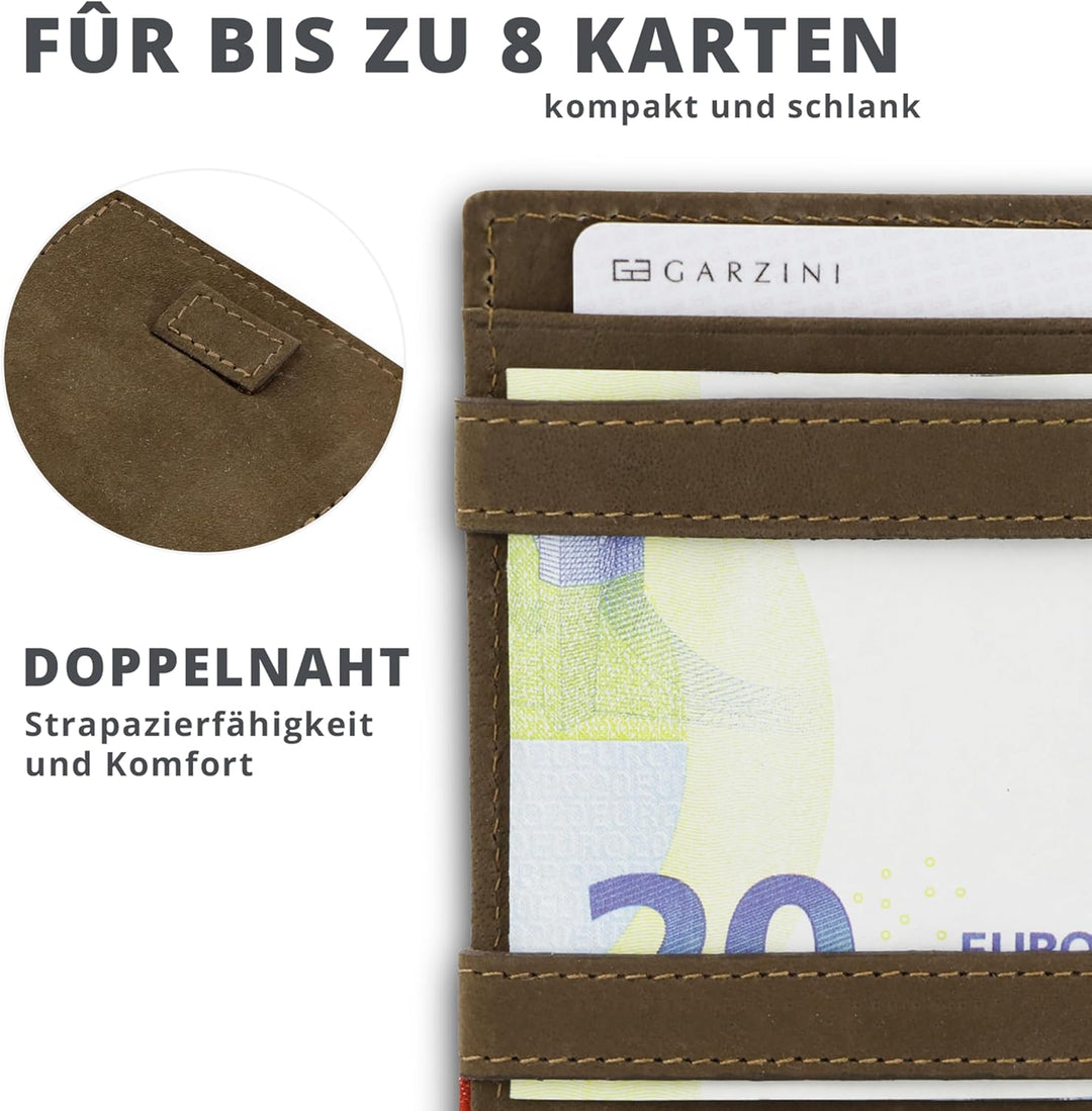Garzini Magic Wallet, RFID Geldbeutel für Herren aus echtem Leder, Platz für 8 Karten mit Münzfach,
