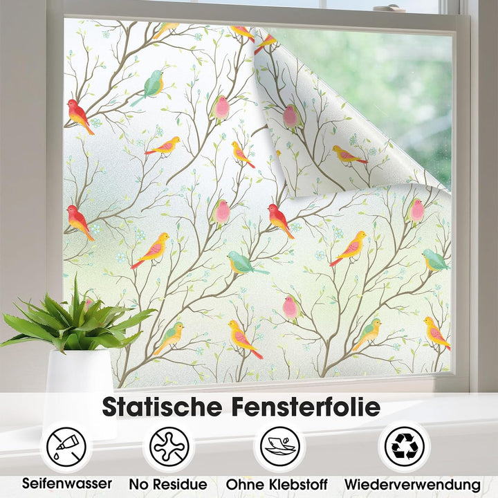 Lifetree Fensterfolie Blickdicht Sichtschuzfolie Selbsthaftende: Glasmalerei Sonnenschutz Fenster Bu