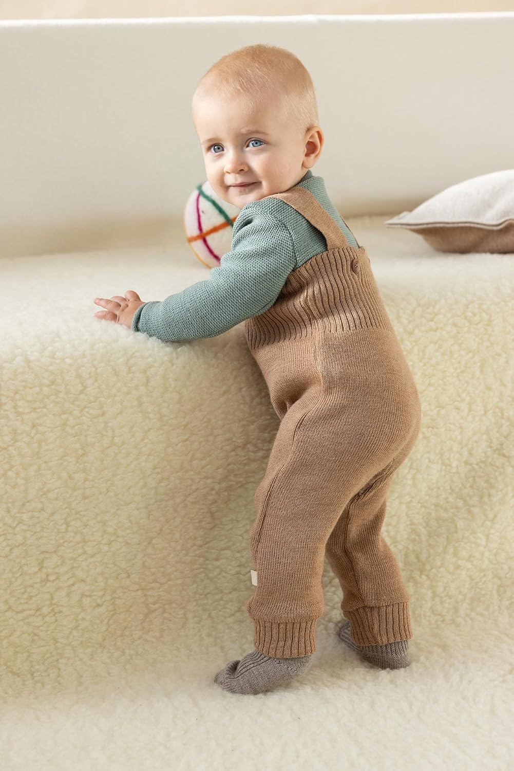 Disana STRICK-TRÄGERHOSE, mit hohem Bund | 100% Bio-Merinowolle GOTS, IVN Best | Newborn Baby Kleink