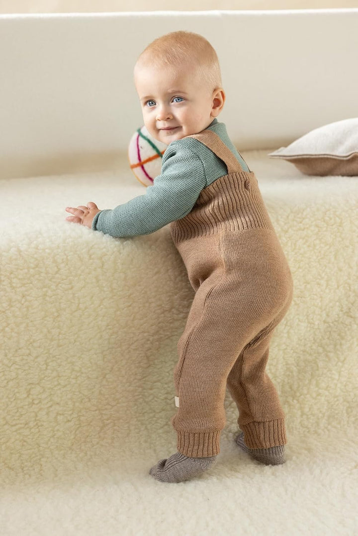 Disana STRICK-TRÄGERHOSE, mit hohem Bund | 100% Bio-Merinowolle GOTS, IVN Best | Newborn Baby Kleink