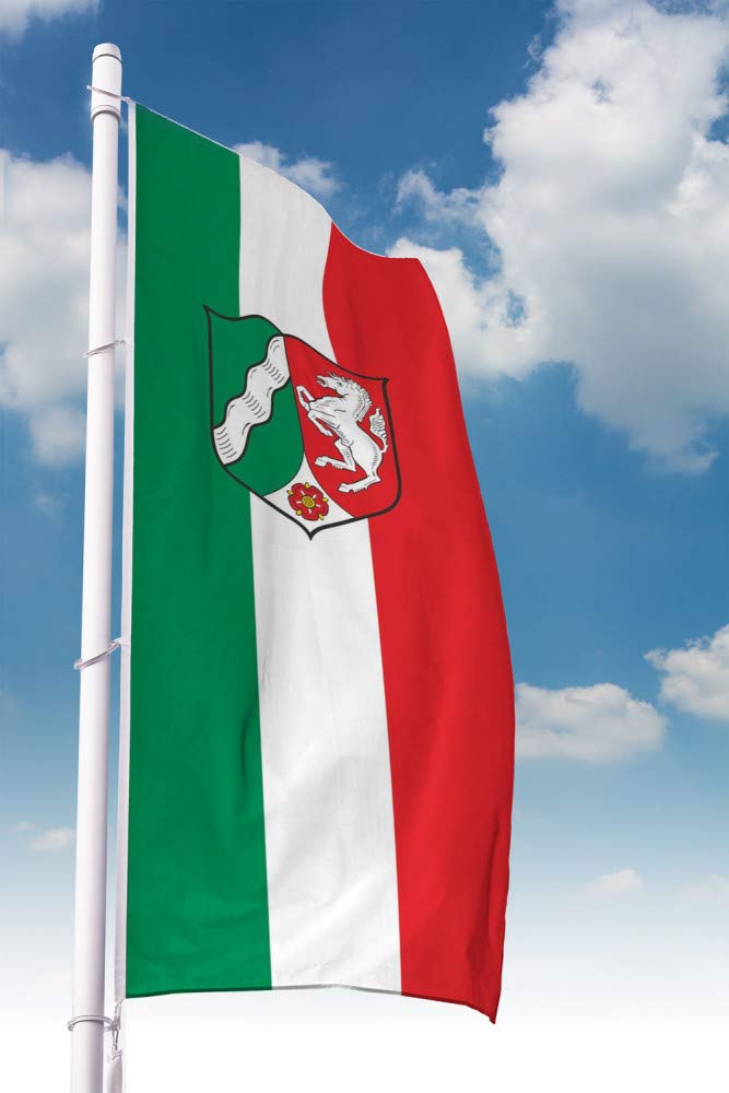Deitert Bundesland-Flagge NRW – 80x200 cm NRW-Flagge mit Wappen (Dienstflagge), Hissfahne aus reissf