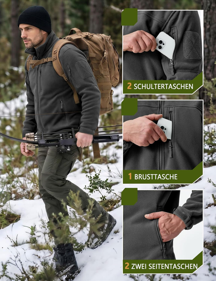 TACVASEN Herren Militär Outdoor Fleecejacke Warme Taktische Jacke Fleece Jacket L Grau, L Grau