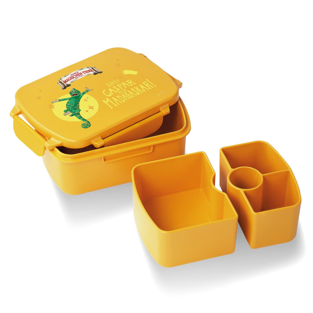 AWAVE Die Schule der Magischen Tiere Brotdose Kinder mit Fächern rPET Gelb Caspar Snackbox 1 L mit D