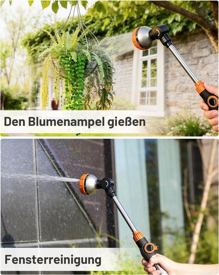 Unistyle Giessstab, Robuste Gartenbrause, 8 Strahlarten Giesstab mit Daumensteuerung, Handbrause zur
