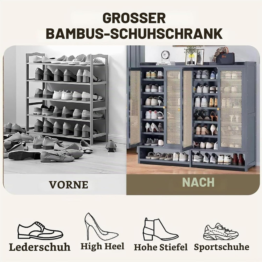 Generisch Schuhschrank Holz mit Korbgeflecht-Türen Moderner Bambus Schuhschränke Schuhschrank Schmal