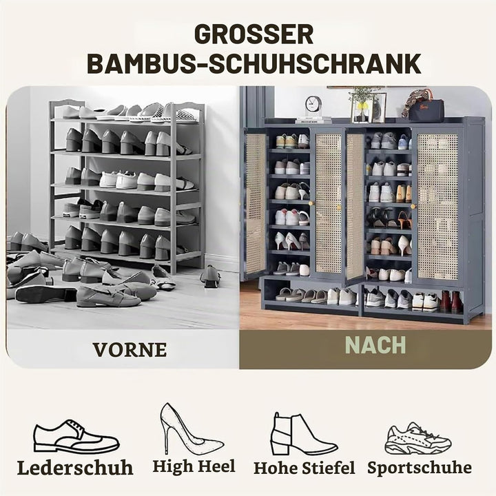 Generisch Schuhschrank Holz mit Korbgeflecht-Türen Moderner Bambus Schuhschränke Schuhschrank Schmal