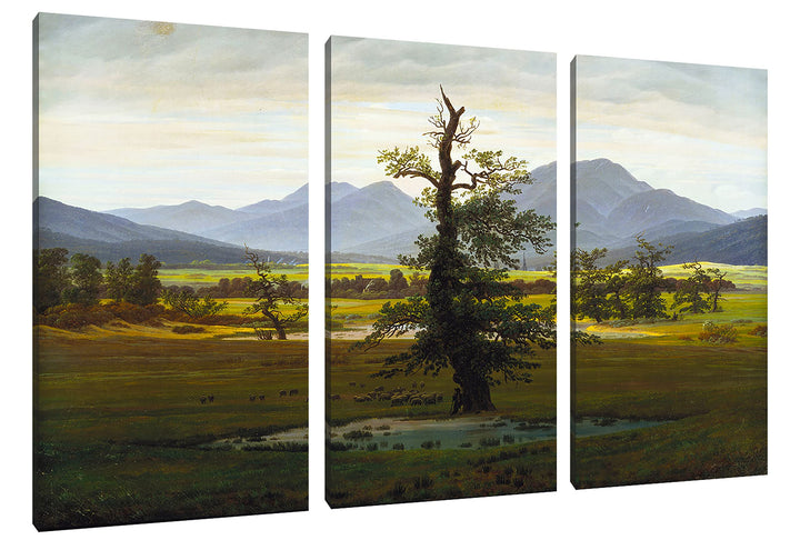 Caspar David Friedrich - Der einsame Baum als Leinwandbild 3 teilig / Grösse: 120x80 cm / Wandbild /