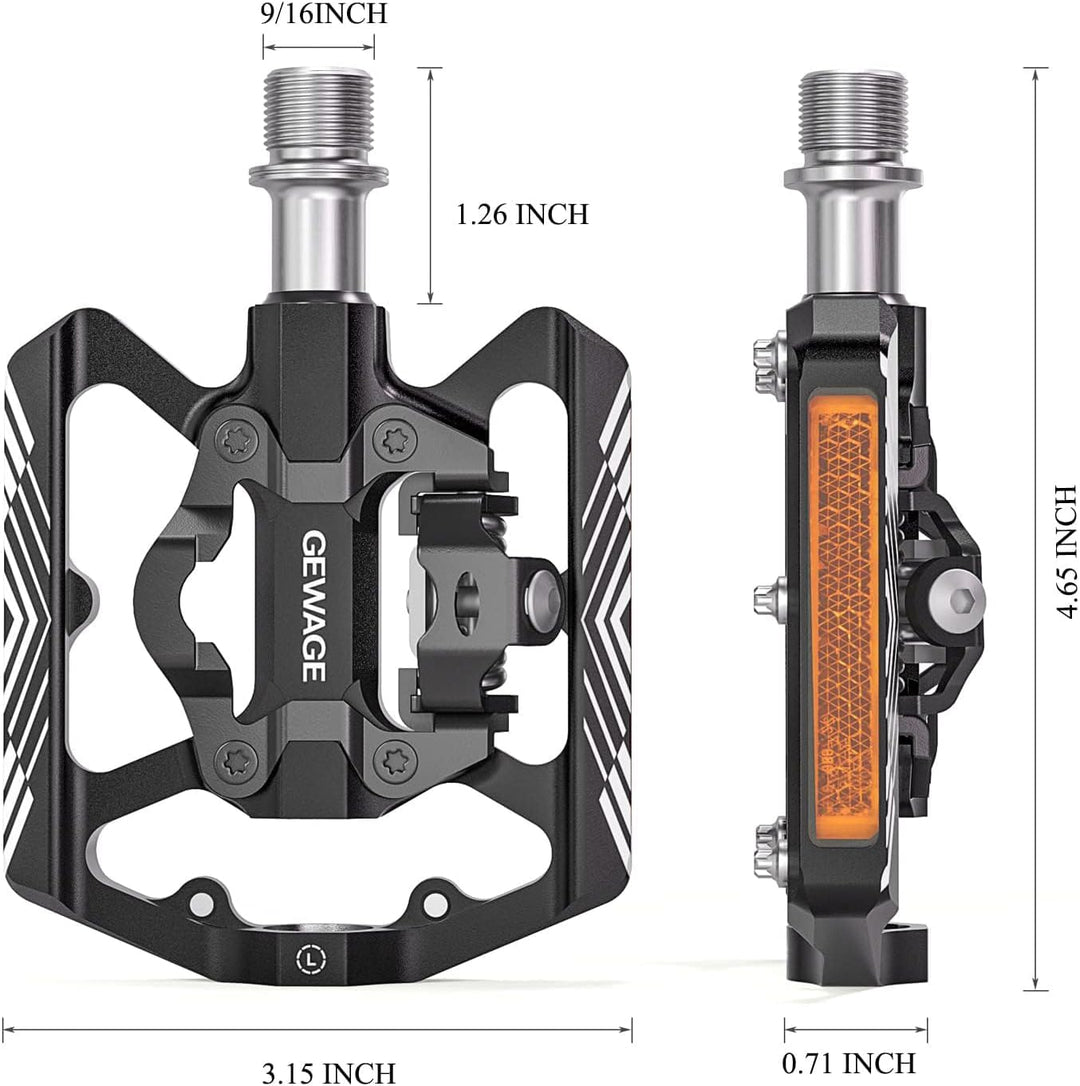 GEWAGE Klickpedale, 2 in 1 Doppelfunktions Flach und Klickpedale mit Reflektor Für SPD, 9/16 Zoll Cr