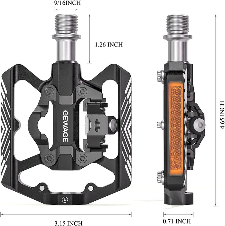 GEWAGE Klickpedale, 2 in 1 Doppelfunktions Flach und Klickpedale mit Reflektor Für SPD, 9/16 Zoll Cr