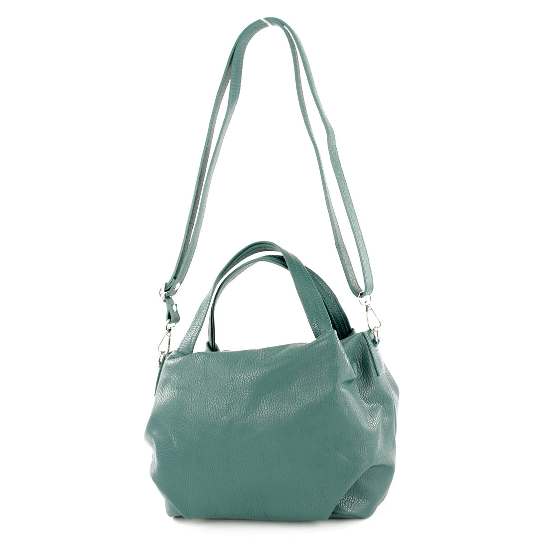 modamoda de - T218 - ital. Damen Henkeltasche Klein Leder Petrol, Petrol