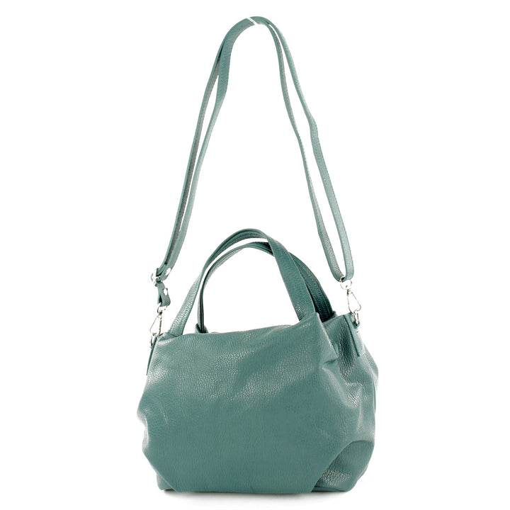 modamoda de - T218 - ital. Damen Henkeltasche Klein Leder Petrol, Petrol