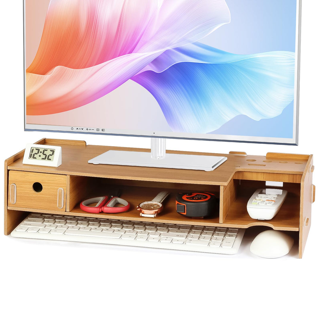 Monitorständer Holz, Unterbau Bildschirm, Multifunktionaler Bildschirmerhöhung, Büro Schreibtisch Or