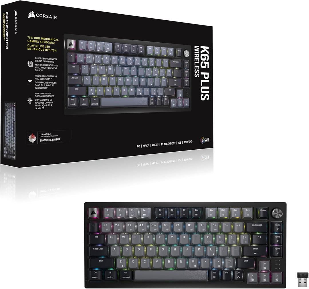 Corsair K65 Plus Wireless 75% RGB Hot-Swap-Fähige Mechanische Gaming-Tastatur - Vorgeschmierte MLX R