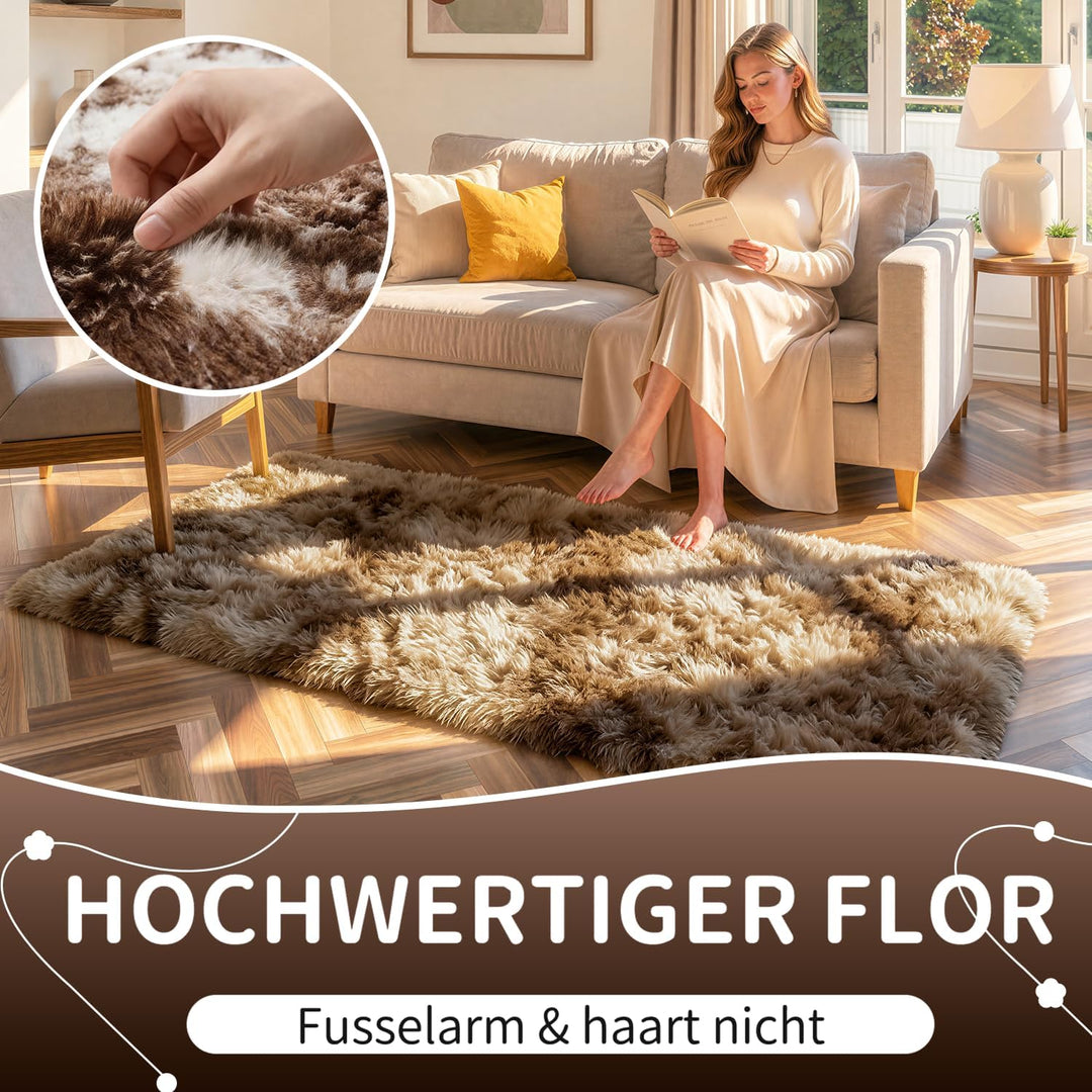 VOFUSHON Wohnzimmer Hochflor Teppich,Shaggy Flur Läufer Teppich Modern Flauschiger Weich Bunte Batik
