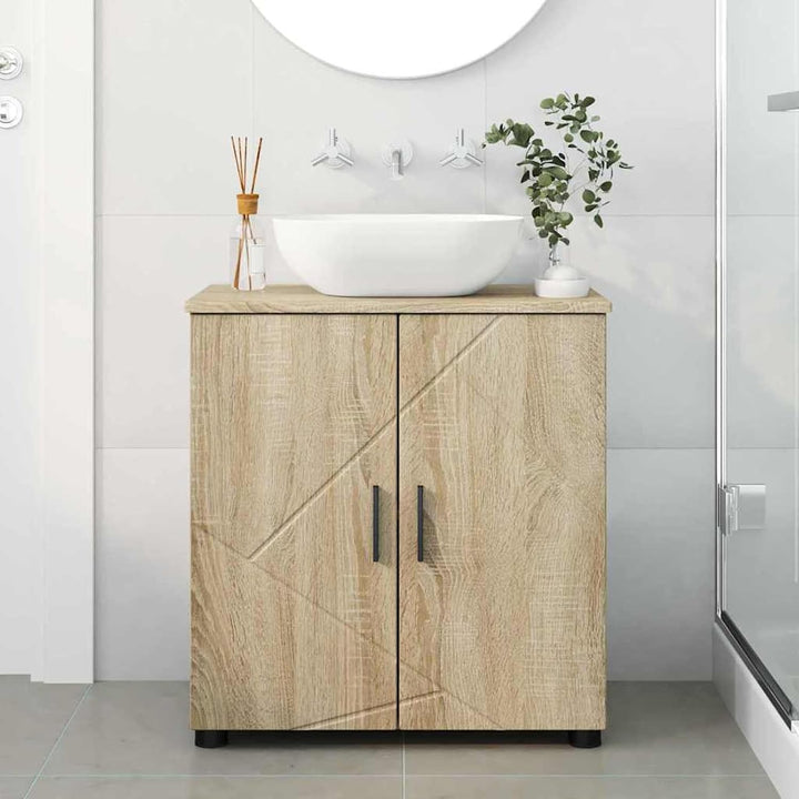 Homgoday Badezimmerschrank Sonoma-Eiche 61x35x64 cm, Holzwerkstoff &amp; Metall, für innen, 2 Türen Mode