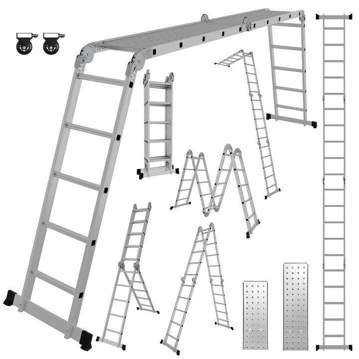 Ikodm 4x5 Stufen Mehrzweckleiter 5,82 m 7 in 1 Aluminium Multifunktionsleiter bis 150 kg mit 2 Trans