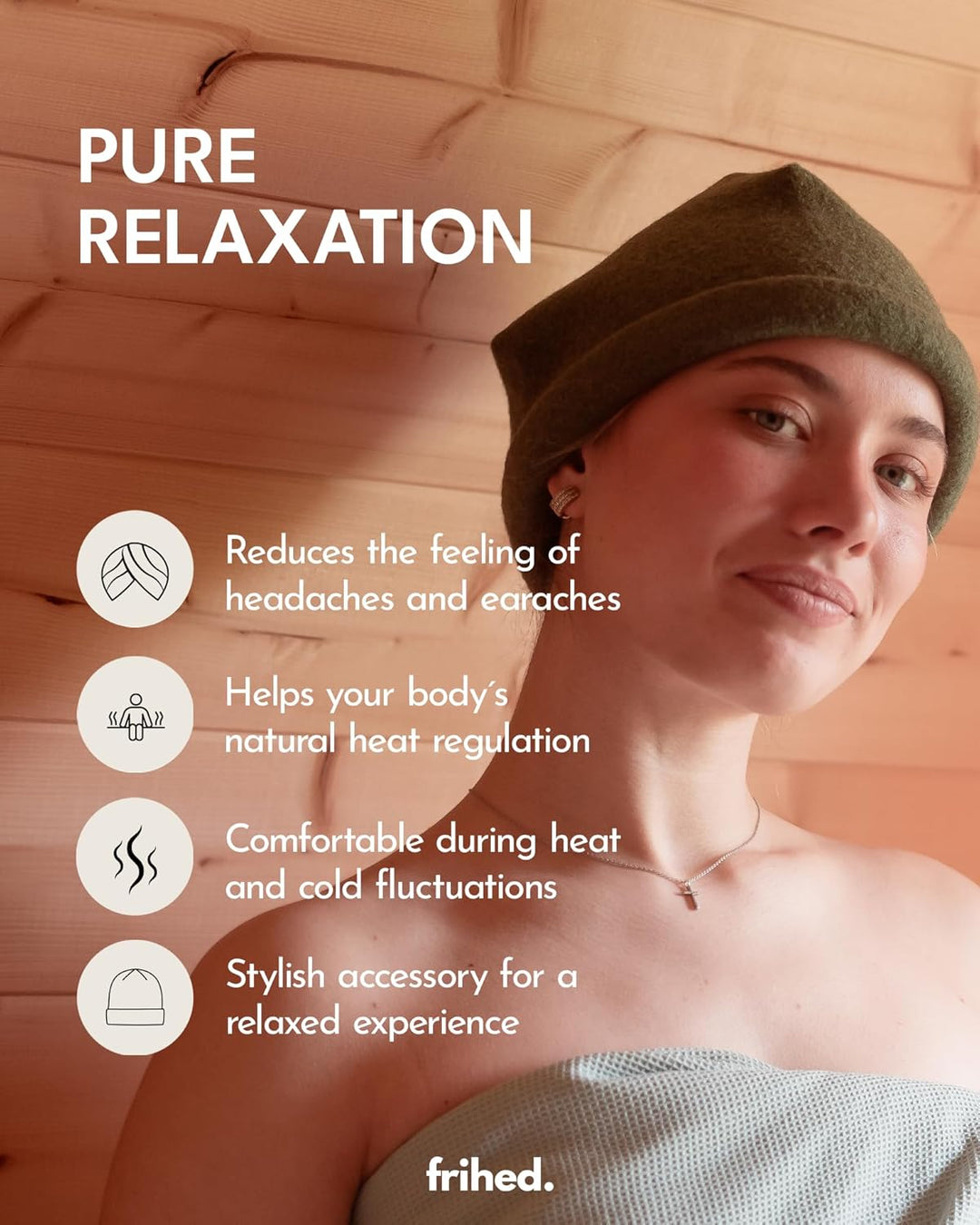 frihed.® Saunahut Stone aus Wollwalk - 100% Schafschurwolle - Premium Sauna Accessoire für Männer un