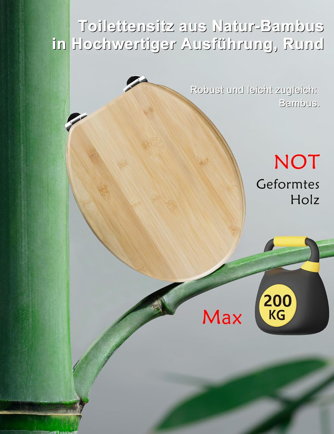 Angel Shield WC-Sitz aus Bambus, mit Absenkautomatik, Oval, mit Schnellverschluss, verstellbare Scha