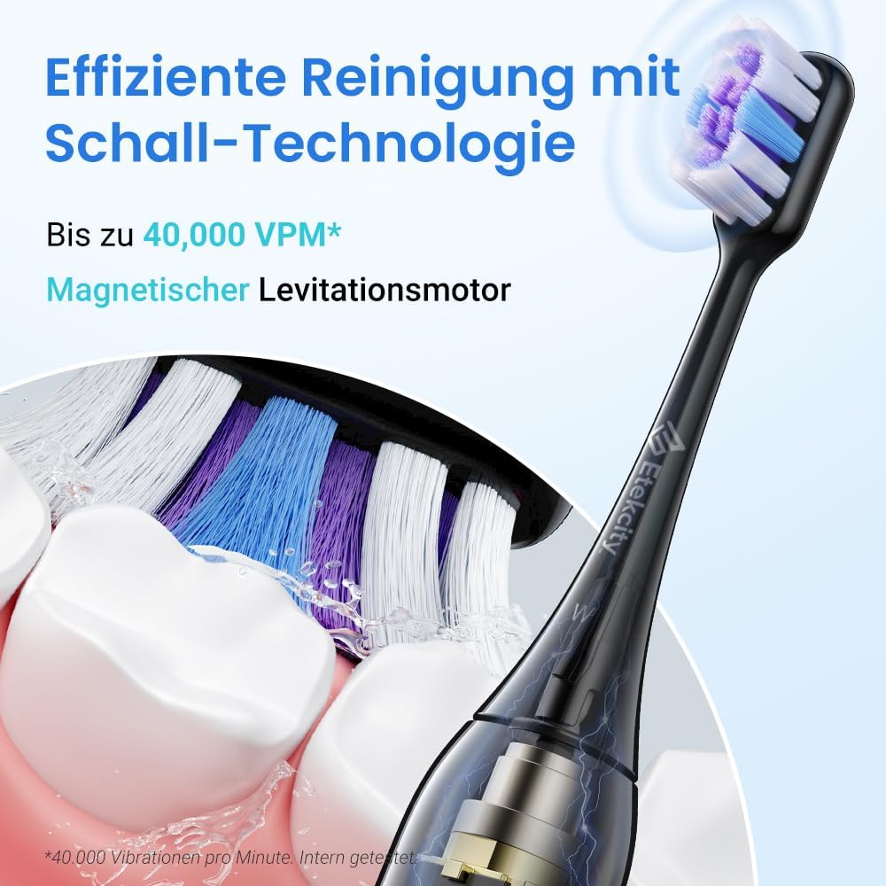 Etekcity Elektrische Schallzahnbürste, Deep Clean Modi, 6 Bürstenköpfe, schnelle Aufladung für 60 Ta