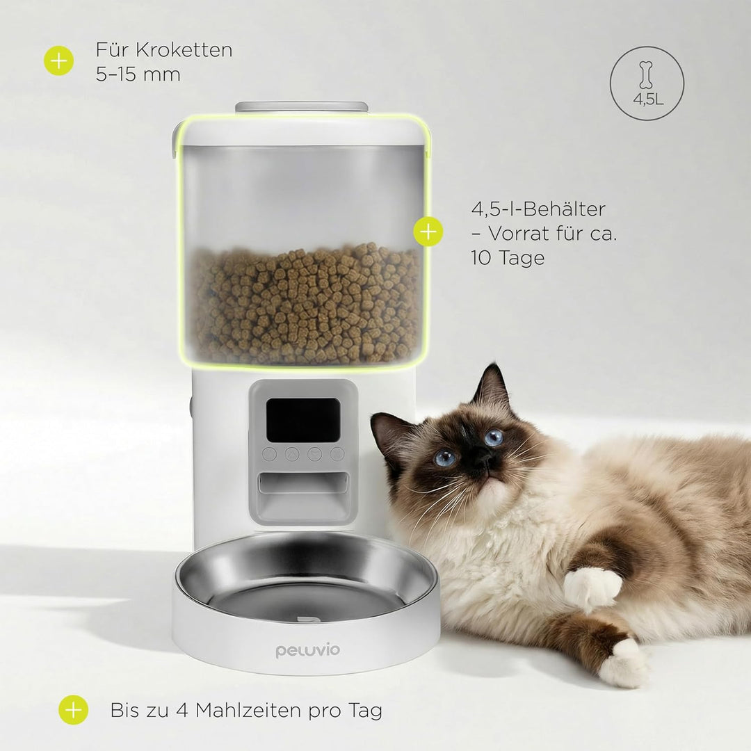 Crispy Futterautomat Katze mit Timer, ohne App, Katzenfutterautomat für Trockenfutter, LCD Display,