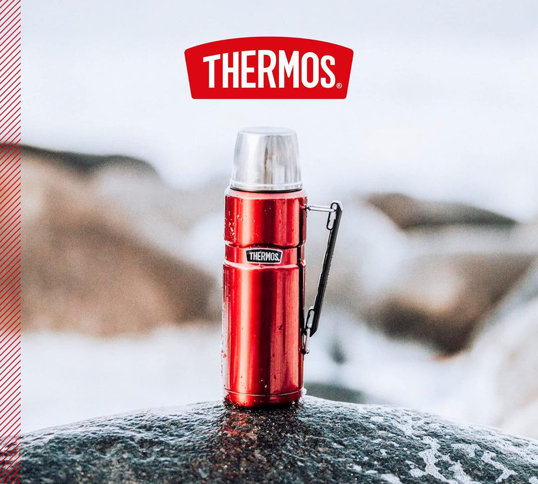 Thermos Stainless King Thermosflasche rot 1,20l - Edelstahl, absolut dicht, mit Trinkbecher und Grif