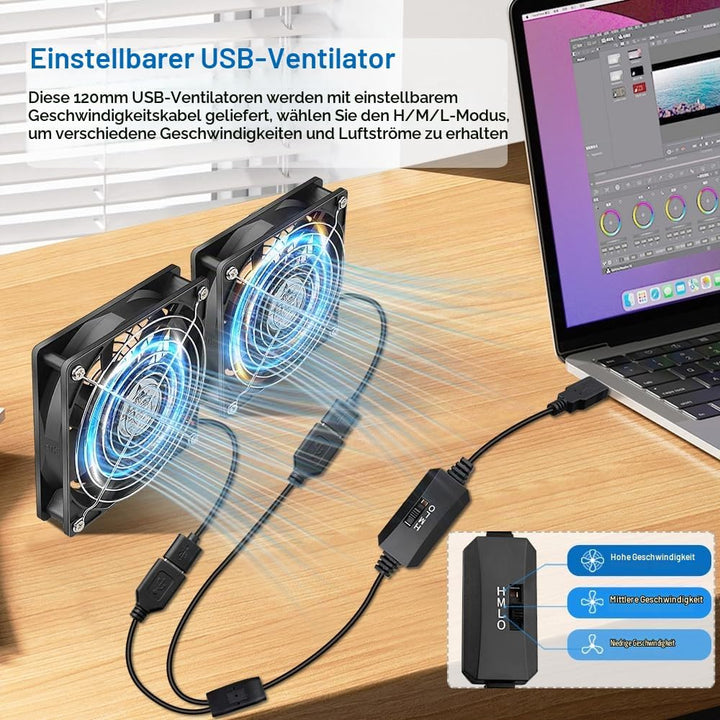 GDSTIME 2 x 120 USB Lüfter mit 3 Einstellbare Geschwindigkeiten 120mm PC Fan USB Ventilator für Chas
