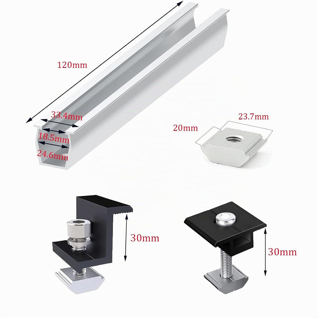 Solarmodul Halterung Befestigungssystem, Alu PV Modul Halterung mit 12CM Montageschiene und Befestig