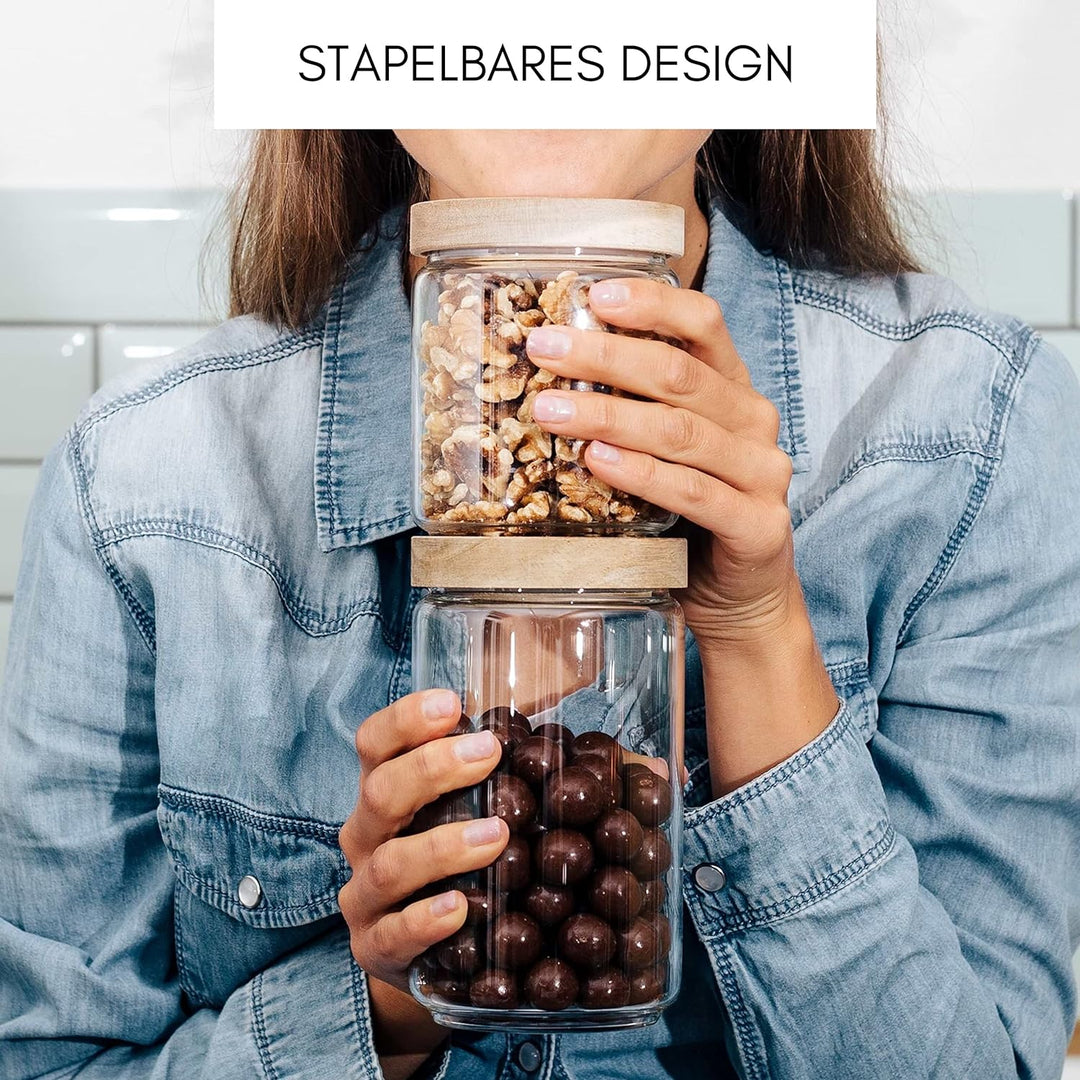 Econovo® Vorratsdosen Glas mit Deckel Set 1000ml (3-teilig) aus Borosilikatglas, stapelbar und luftd