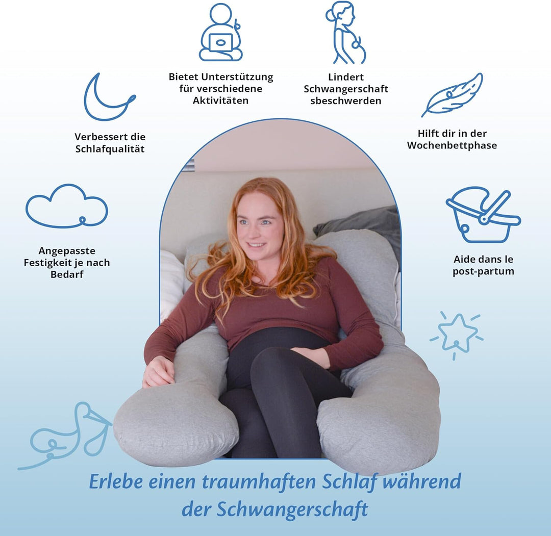 Ella Schwangerschaftskissen, U-förmiges Seitenschläferkissen, U-Kissen, Stillkissen mit waschbarem B