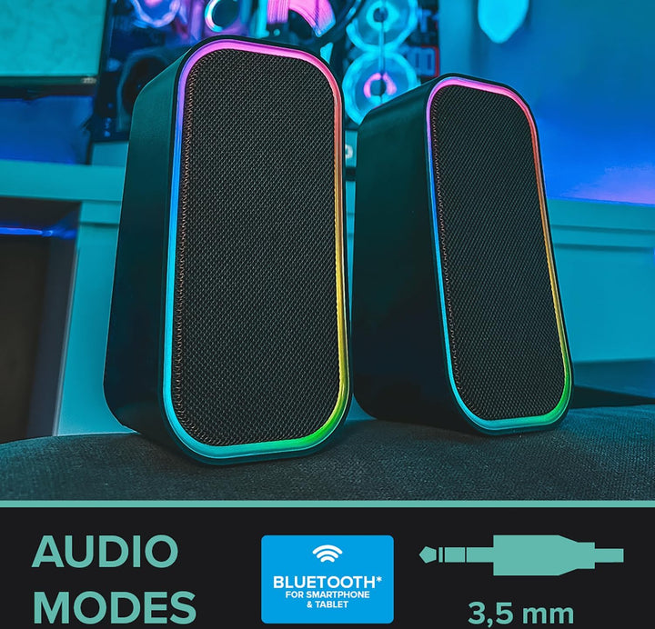 Speedlink Token Gaming PC Lautsprecher Bluetooth - RGB Gaming Lautsprecher, 3,5mm AUX Klinke oder Bl