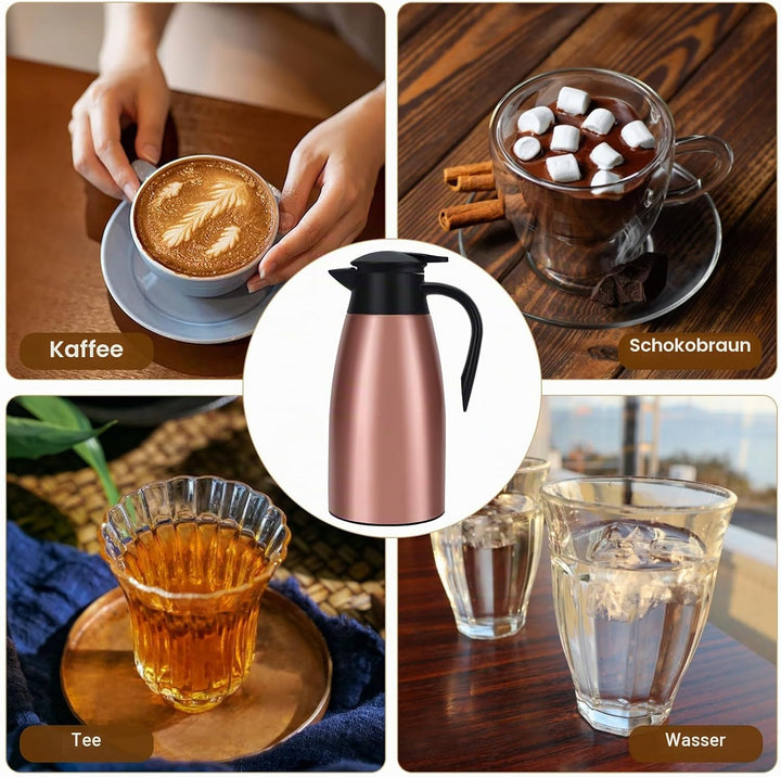 Thermoskanne, 2 l, Kaffeekanne, 304 Edelstahl, Doppel-Wall, Vakuum, isoliert, Kaffee, Thermoskanne,