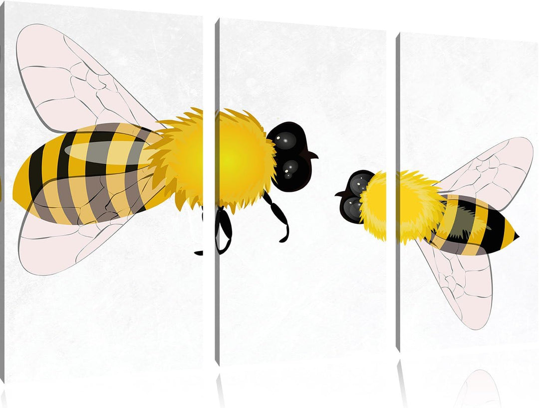 Pixxprint Hübsche Bienen als Leinwandbild/Grösse: 3 Teilig (120x80) cm/Wandbild/Kunstdruck/fertig be