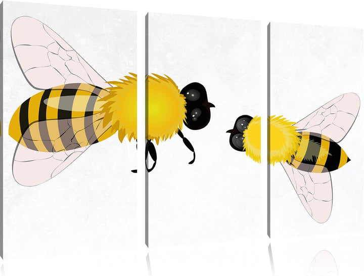 Pixxprint Hübsche Bienen als Leinwandbild/Grösse: 3 Teilig (120x80) cm/Wandbild/Kunstdruck/fertig be