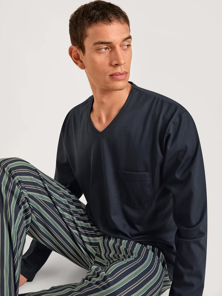 CALIDA Relax Imprint Pyjama, lang Herren Blue Night 50, Blue Night 50