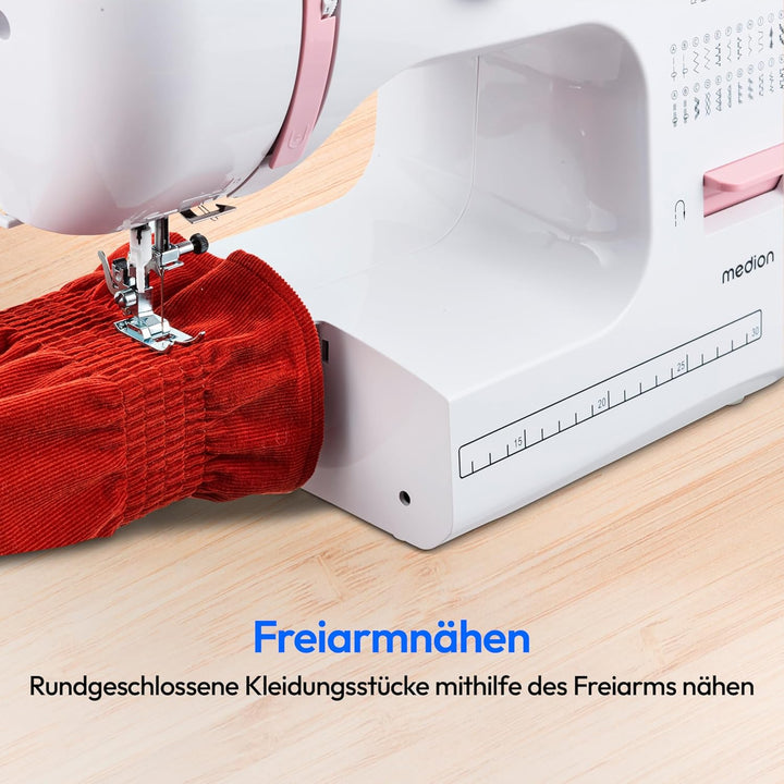 MEDION Freiarm-Nähmaschine SM60 (60 Watt, 60 verschiedene Stichmuster mit Knopflöchern, LED Nählicht