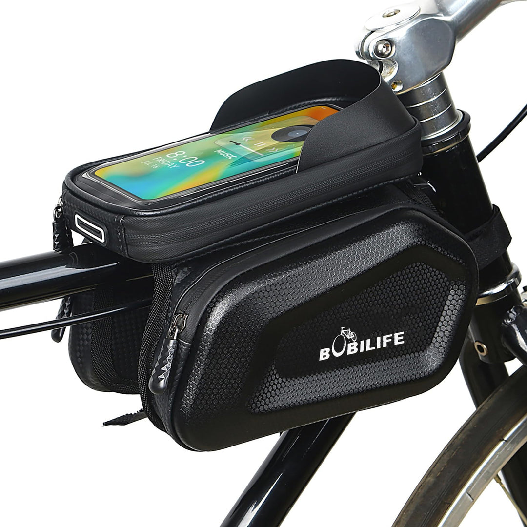 Fahrradrahmentasche mit Handyhalterung, beidseitig, Doppeltasche, wasserdicht, für Fahrrad, Oberrohr