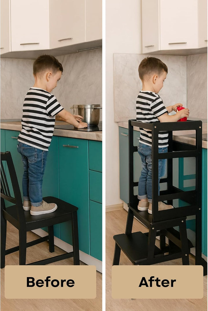 Lernturm ab 2 Jahren, Höhenverstellbare Montessori Trittleiter, Klappbarer Küchenhelfer & Sichere St