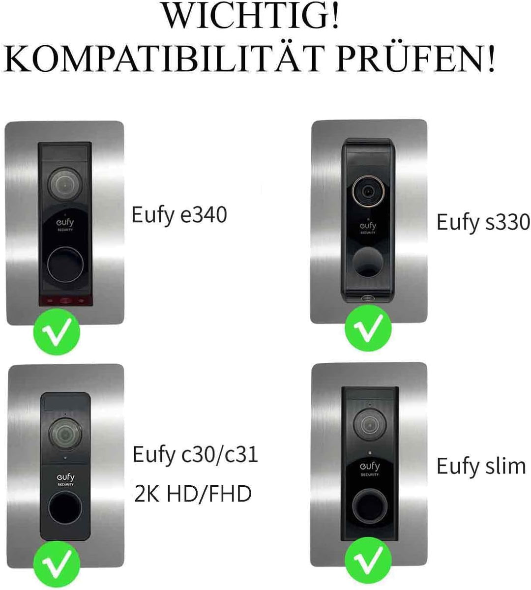 Edelstahl Blende für Eufy Videotürklingel/Video Doorbell, E340, 2K HD, S330, Slim - Robuste Halterun