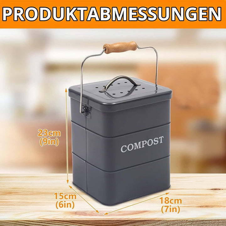 Biomülleimer Küche -4l-Enthält Einen Aktivkohlefilter Küchenkomposter - Metall Bio Mülleimer Klein M