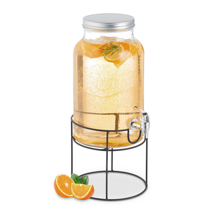 Relaxdays Getränkespender mit Ständer, Zapfhahn & Deckel, 6 Liter, Glas, Wasserspender, Limonadenspe