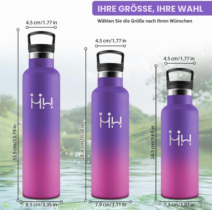 HoneyHolly Trinkflasche 1L, BPA-Frei, Trinkflasche Edelstahl, Thermosflasche, Auslaufsichere Isolier