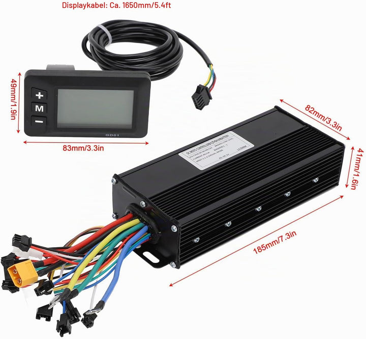 BuyWeek Elektrofahrrad Brushless Motor Controller Kit, 36V 48V 52V 1500W 2000W 40A 3 Modus Sinuswell