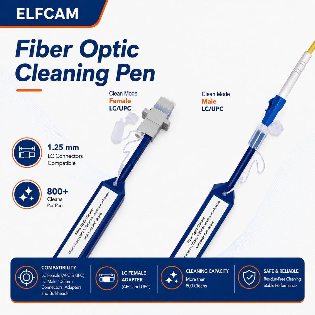 Elfcam® - Glasfaser Reinigungsstifte, LWL Reinigungsstift für LC/SC/FC/ST/ E2000 Steckverbindungen,