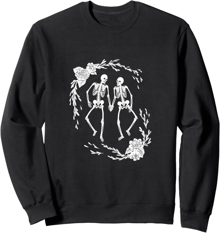 Halloween Skeletons Holding Hands Floral Frame Sweatshirt
