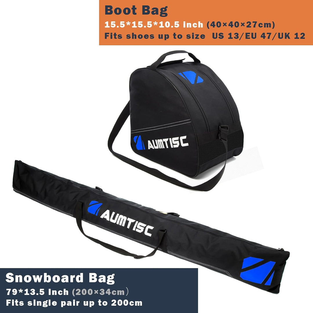 AUMTISC Skitasche Set Skisack &amp;Skischuhtasche Längenverstellbare Bis 200 cm für 1 Paar Ski &amp; Skischu