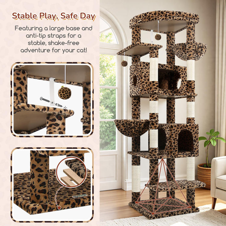 Globlazer Kratzbaum Grosse Leoparden 188 cm mit 2 Grosser Katzenhaus 50 * 30 * 30CM, Extragross Gepo