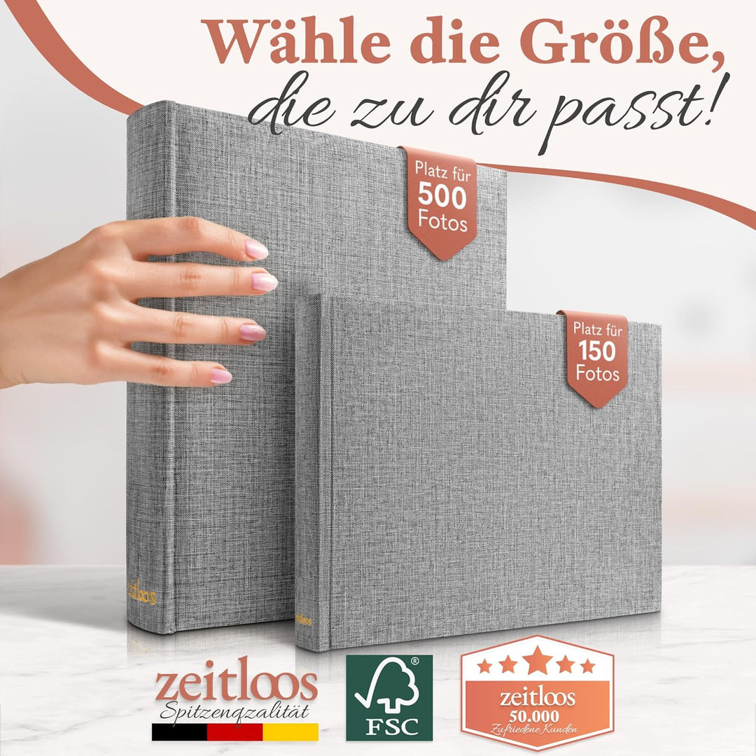 Fotoalbum zum Einkleben - Platz für 500 Fotos (100 Seiten oder 50 Blatt). Echtes leinen in grau Foto